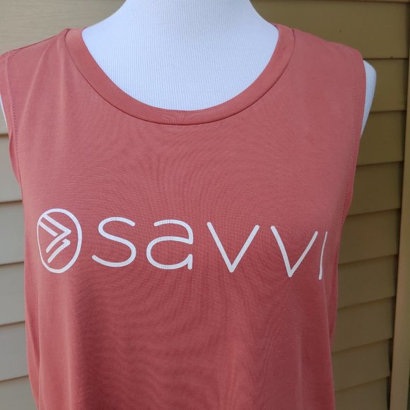 SAVVI Red Fitness Relaxed Fit Tank Top Logo Print Racerback Yoga Gym Crop - Picture 3 of 10